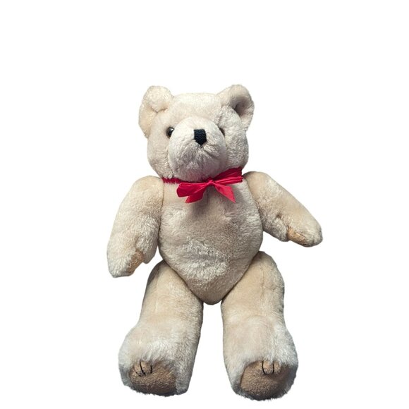 Vintage Jointed Plush Teddy Bear Cream 12" Stuffed Animal - Picture 1 of 9